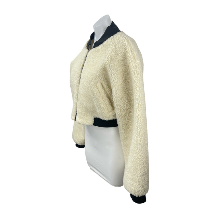 Adika Saint Women's Sherpa Fleece Faux Fur Long Sleeve Crop Bomber Coat Jacket M