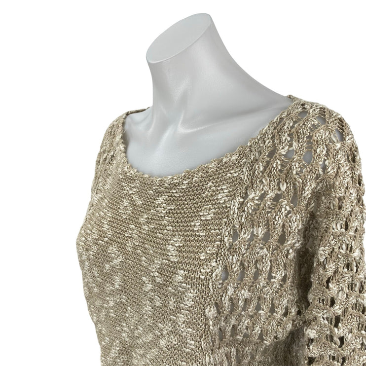 Ecote Women's Beige Crochet Open Knit Long Sleeve Cropped Sweater Top Size XS
