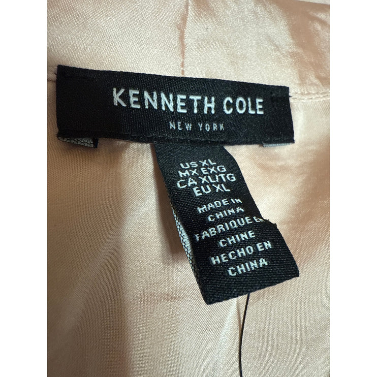 NEW Kenneth Cole Coral Silk Satin Long Sleeve V Neck Shirt Blouse Top Size XL