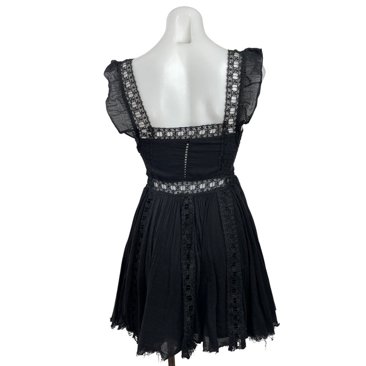 Free People Verona Black Sleeveless Lace Ruffle Mini A-Line Fit & Flare Dress S