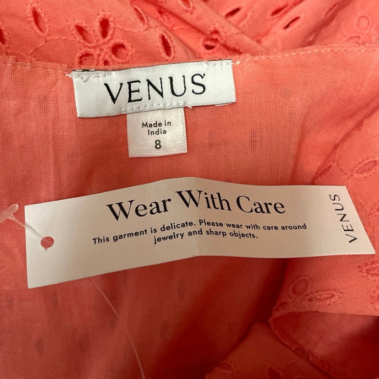 NEW Venus Coral Pink Orange Sleeveless Eyelet Embroidered A-line Maxi Dress Sz 8