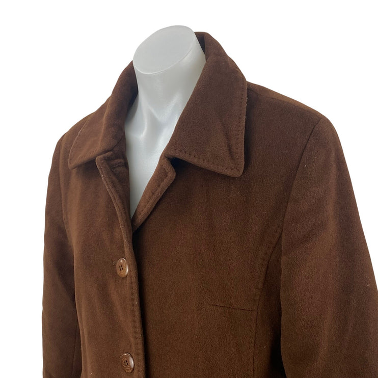 Jones New York Women's Brown Wool Long Sleeve Button Down Midi Coat Jacket Sz S