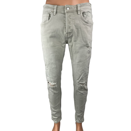 Zara Men's White Distressed High Rise Slim Fit Skinny Denim Jeans Pants Size 42