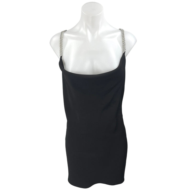 NEW Zara Women's Black Chain Beaded Strap Cowl Neck Mini Bodycon Dress Size M