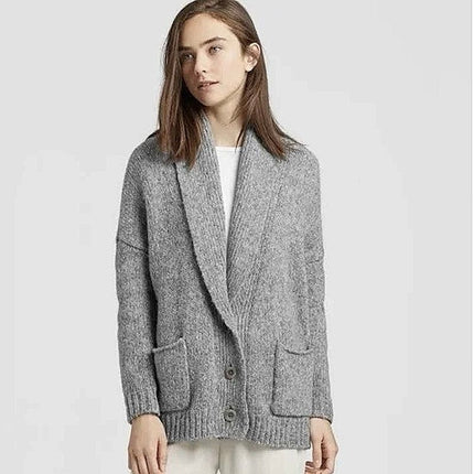 Eileen Fisher $348 Gray Alpaca Oversized Long Sleeve Cardigan Sweater Top Size L/XL