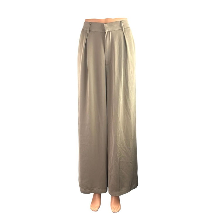 Tronjori Women's Beige Pleated High Rise Palazzo Wide Leg Trousers Dress Pants S