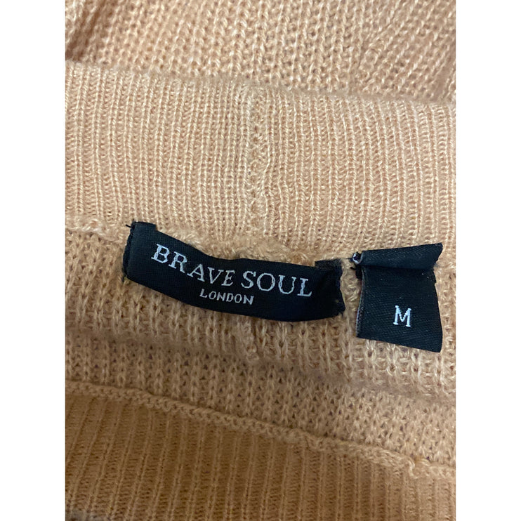 Brave Soul Women's Brown Knit High Rise Palazzo Flare Wide Leg Trousers Pants M