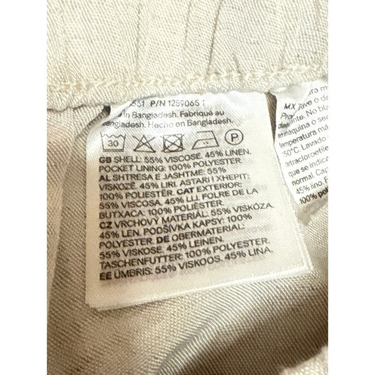 H&M Linen Women's Beige High Rise Baggy Barrel Palazzo Wide Leg Trousers Pants S