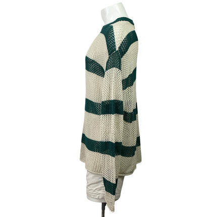 Urban Outfitters Mateo White Green Striped Crew Neck Crochet Knit Sweater Top L