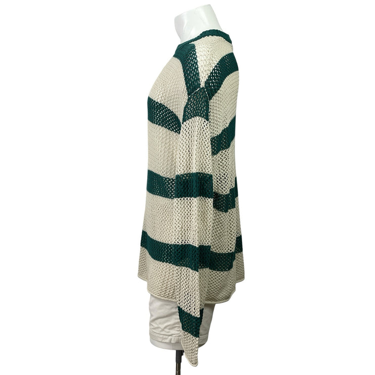 Urban Outfitters Mateo White Green Striped Crew Neck Crochet Knit Sweater Top L