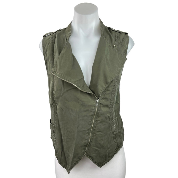 Mossimo Olive Green Asymmetric Zip Sleeveless Collar Moto Rider Vest Size S