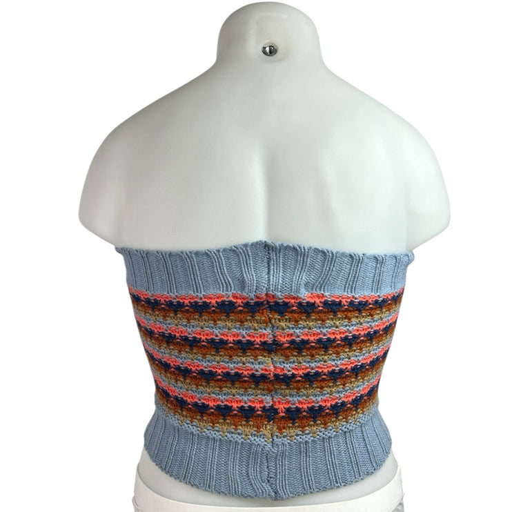 BCBGeneration Blue Stripe Crochet Strapless Tube Bandeau Knit Crop Top Size M