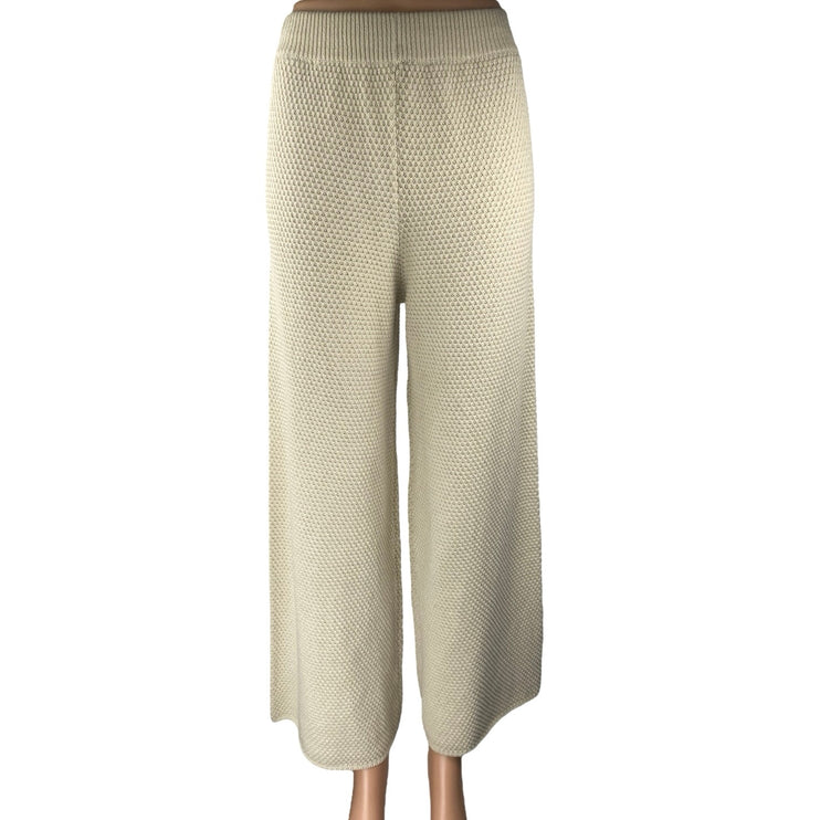 Sincerely Jules Women's Beige Knit Wide Leg Elastic Waist Trousers Pants Size M