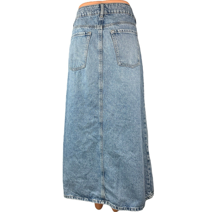 Garage Blue Denim Light Wash Front Slit Mid Rise Midi Maxi A-Line Jeans Skirt L