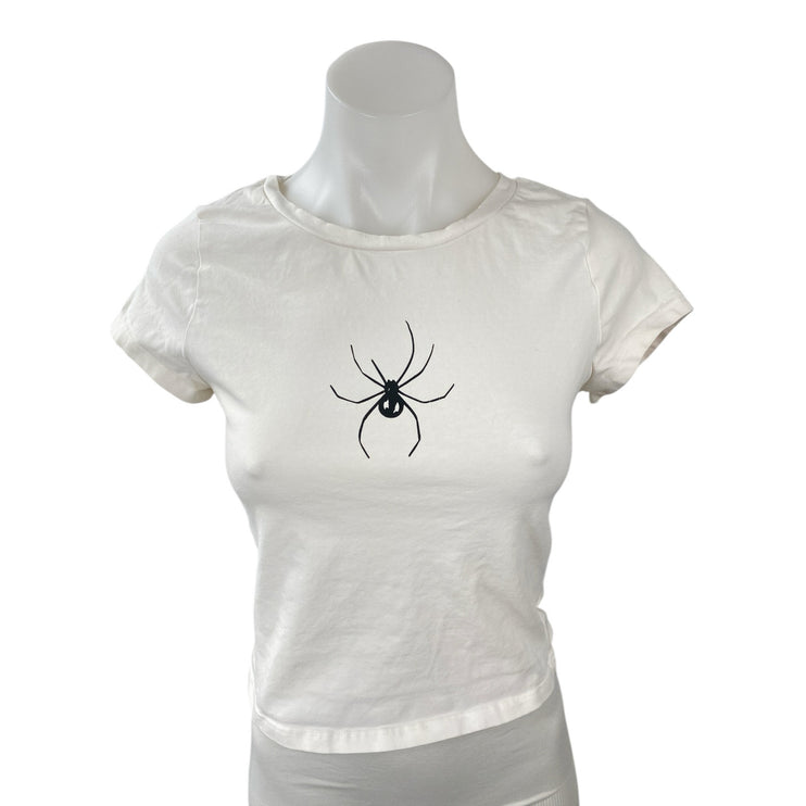 Princess Polly Womens White Spider Short Sleeve Baby Tee T Shirt Crop Top Size 6
