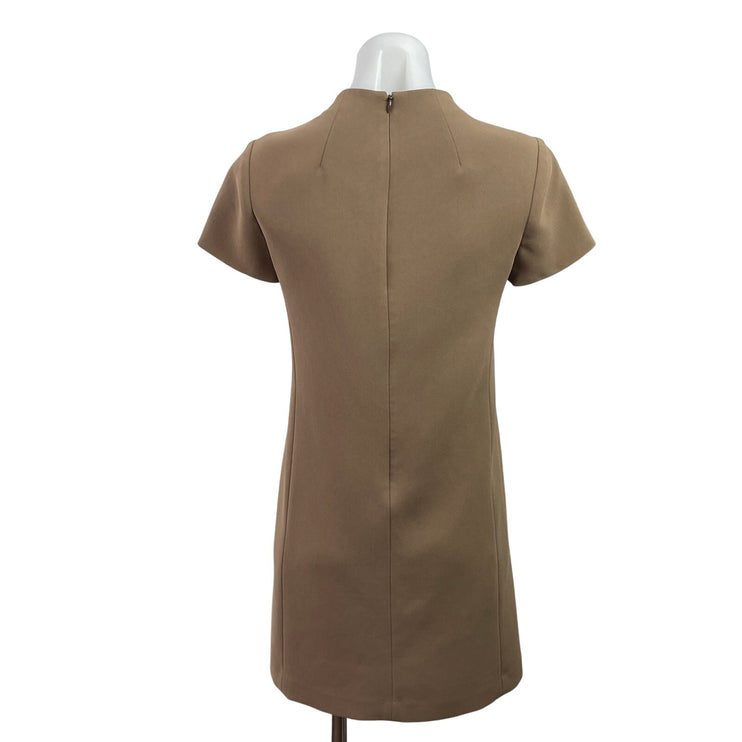 Theory Wome's Brown Short Sleeve High Neck Casual Mini A-Line Shift Dress Size 0