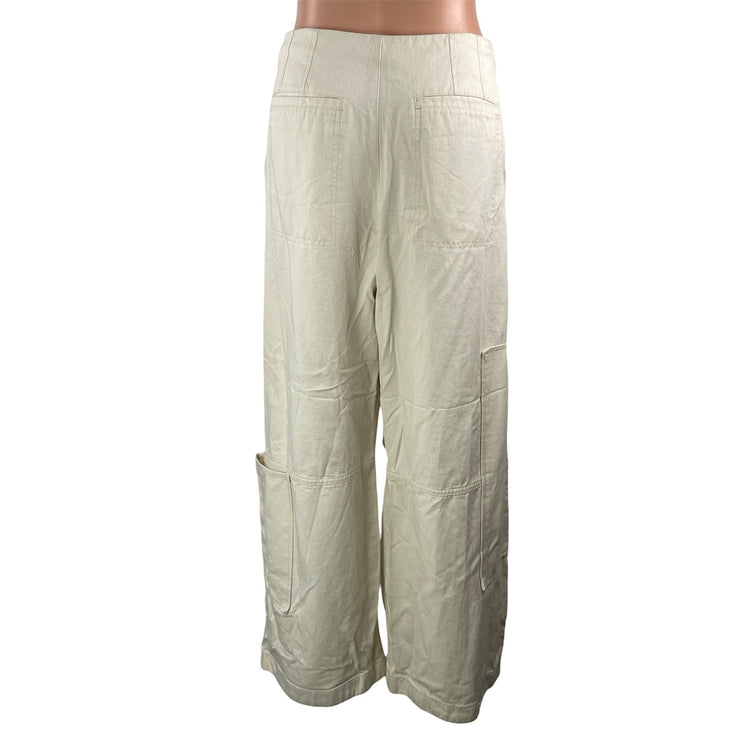 Zara Women's Cream Belted High Waisted Cargo Wide Leg Trousers Pants Size S