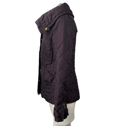 Elie Tahari Quilted Cabin Brown Full Zip Button Winter Puffer Coat Jacket Size S