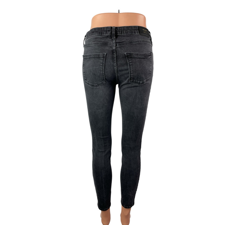 Zara Women's Black Washed Mid Rise Slim Fit Cropped Skinny Denim Jeans Size 6