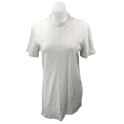 Zara Cream White Mock Neck Short Sleeve Knit Mini Shift Sweater Dress Size M