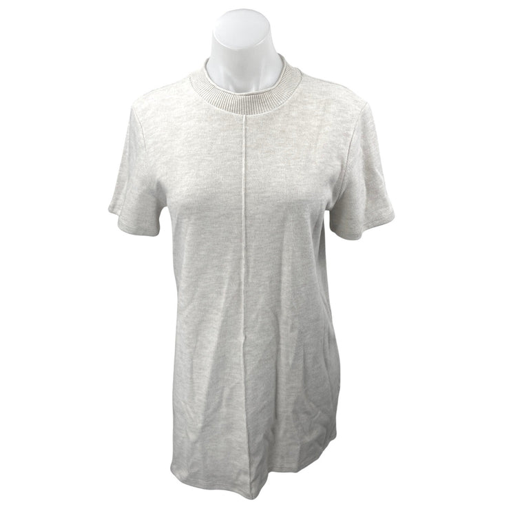 Zara Cream White Mock Neck Short Sleeve Knit Mini Shift Sweater Dress Size M