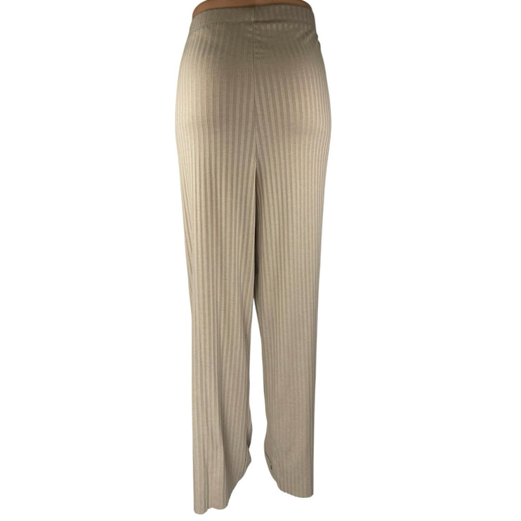 H&M Beige Tan Khaki High Waisted Ribbed Knit Pull On Straight Trousers Pants XL