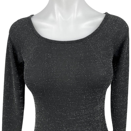 NEW Aqua Black Metallic Glitter Shimmer Long Sleeve One Piece Bodysuit Top Sz M