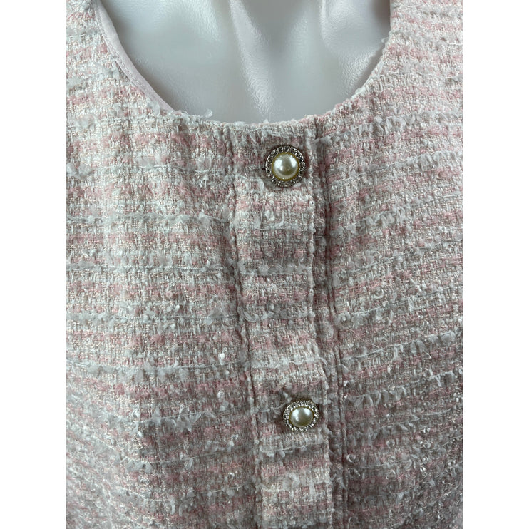 Neon Rose Relaxed Gilet Pink Tweed Button Down Sweater Vest Coat Jacket Top Sz M