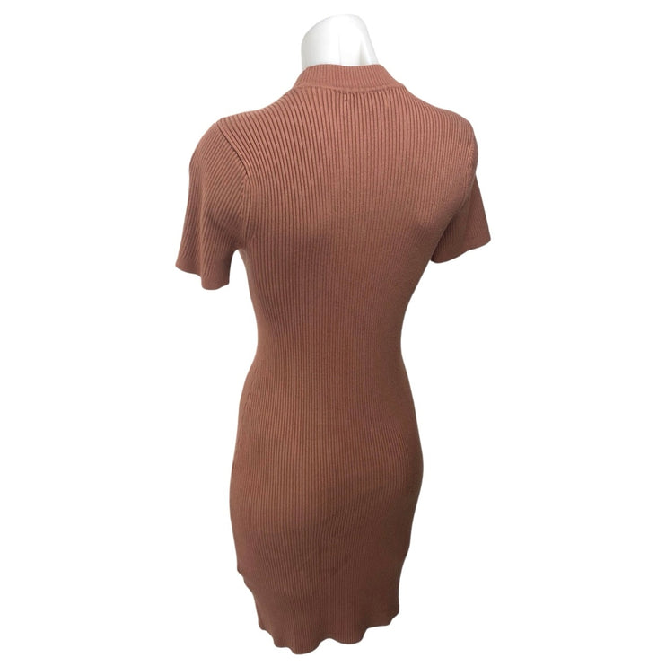 Abercrombie & Fitch Brown Ribbed Knit Short Sleeve Sweater Mini Bodycon Dress S