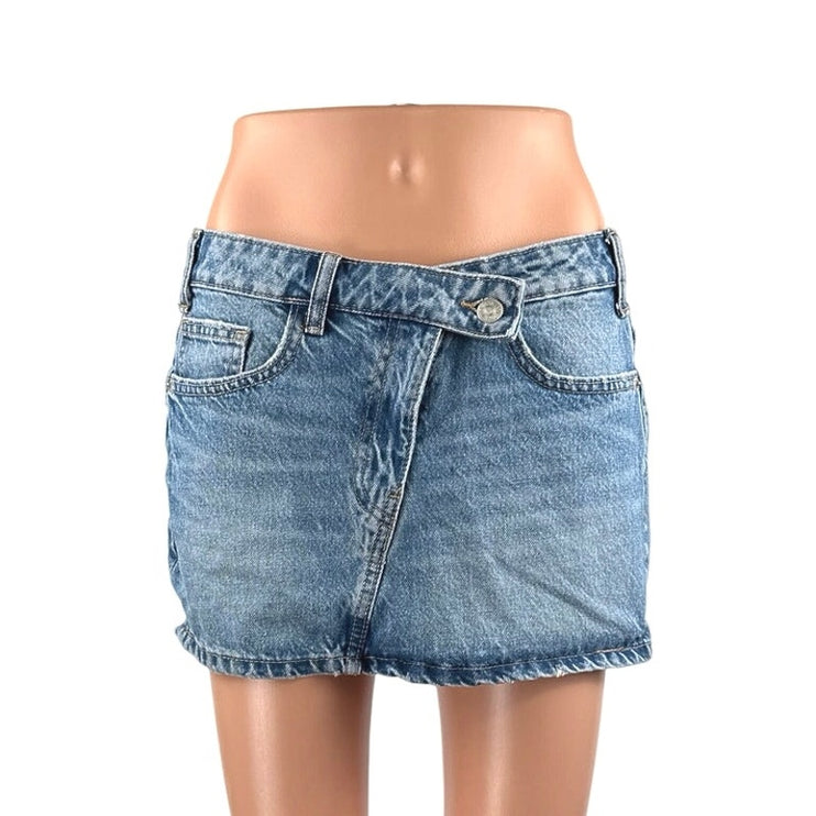 Zara Women's Blue Medium Wash Y2K Mid Waist Mini Straight Denim Jean Skirt Sz S