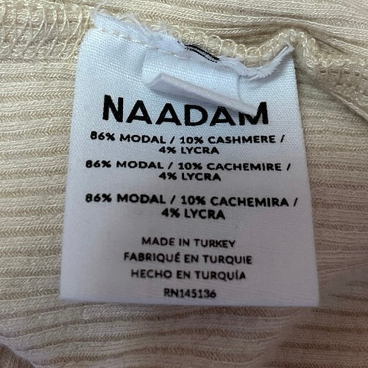 Naadam Cream Cashmere Ribbed Knit Long Sleeve Henley Crop Sweater Top Size XXS