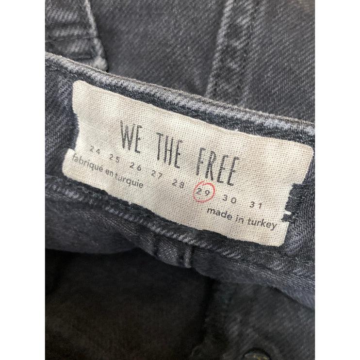 Free People Women's Black Distressed Button Fly Mini A-Line Denim Jeans Skirt 29