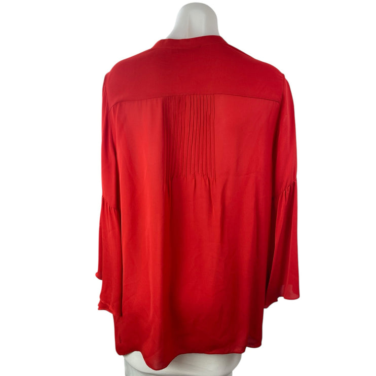 Tangerine Women's Red 100% Silk Long Sleeve Pintuck Babydoll Blouse Top Size M