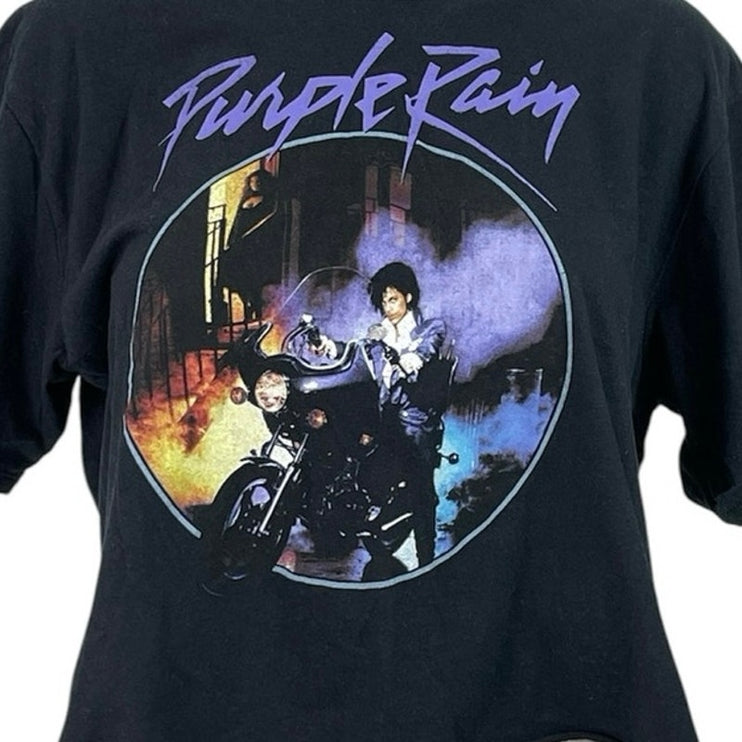 Prince Purple Rain Album Cover Graphic Short Sleeve Crop Tee T-Shirt Top Size XL