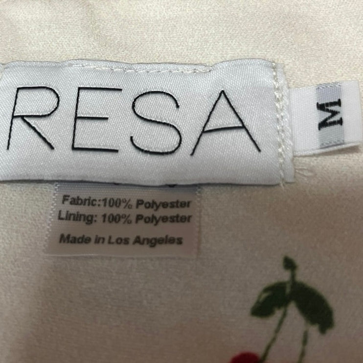 RESA Cream Red Cherry Print Sleeveless Corset Bustier Button Cami Crop Top M