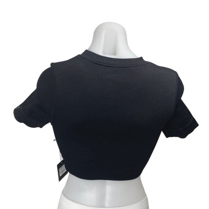 NEW SET Active Black Rib Sculpt Knit Short Sleeve Zip Up Crop Moto Sweater Top S