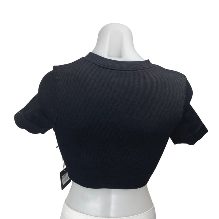 NEW SET Active Black Rib Sculpt Knit Short Sleeve Zip Up Crop Moto Sweater Top S