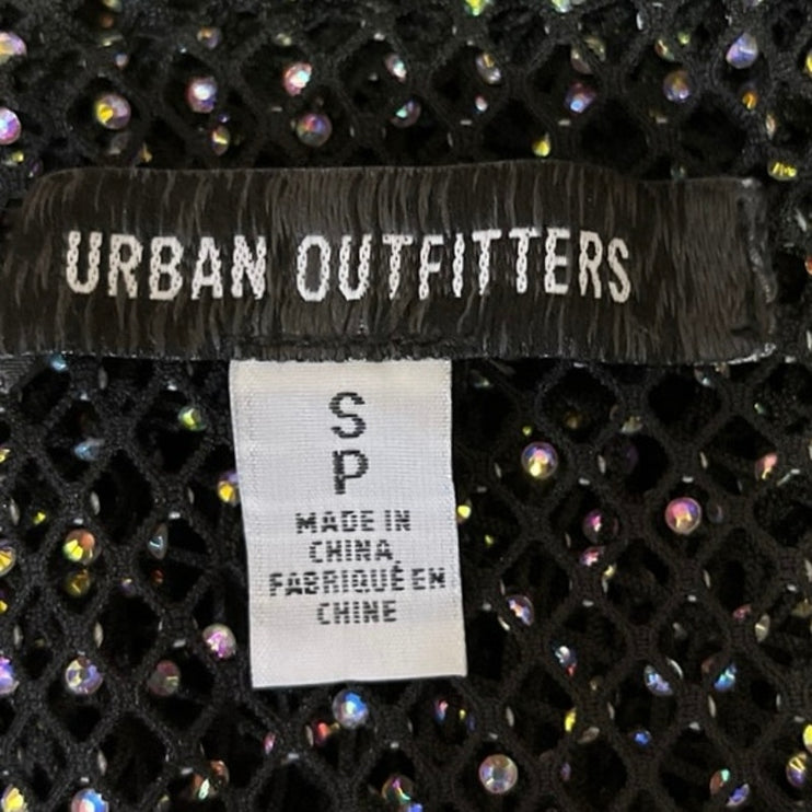 Urban Outfitters Black Mesh Sheer Rhinestone Embellished Off Shoulder Crop Top S