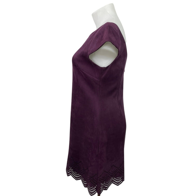 Vince Camuto Purple Faux Suede Lasercut Eyelet Trim Cap Sleeve Shift Dress Sz 14