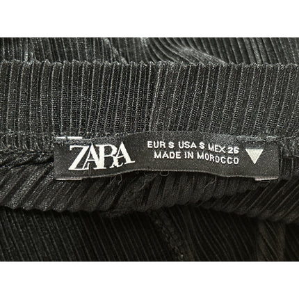 Zara Black Women's Ribbed Elastic High Waisted Wide Leg Trousers Pants Size S