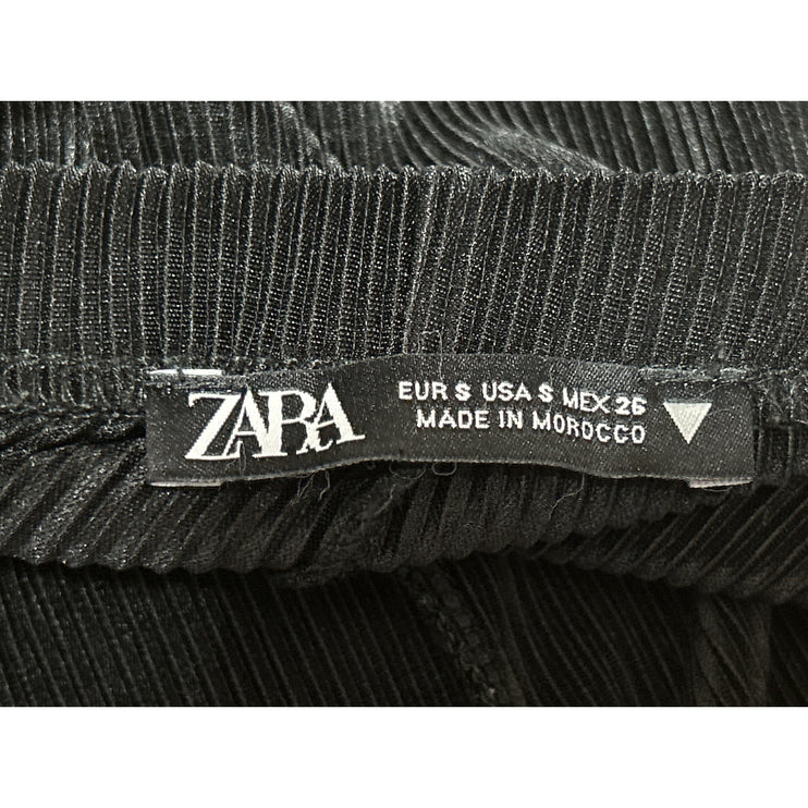 Zara Black Women's Ribbed Elastic High Waisted Wide Leg Trousers Pants Size S