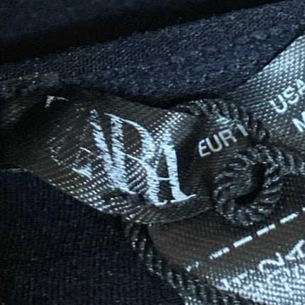 Zara Women's Black Long Sleeve V Neck Padded Stretch T Shirt Tee Crop Top Size M