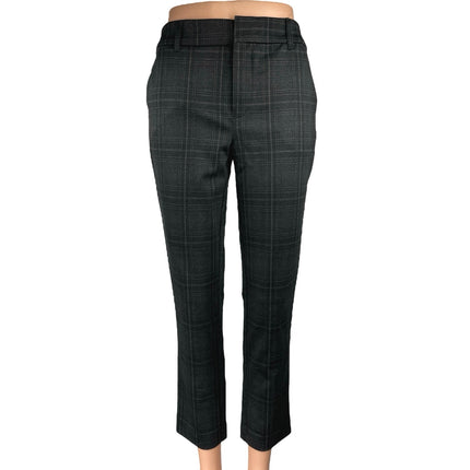 Wit & Wisdom Black Plaid Mid Rise Slim Straight Cropped Trouser Pants Size 2
