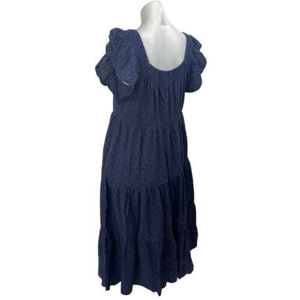 Madewell Navy Blue Ruffle Flutter Sleeve Smocked Tiered A Line Midi Dress Size S