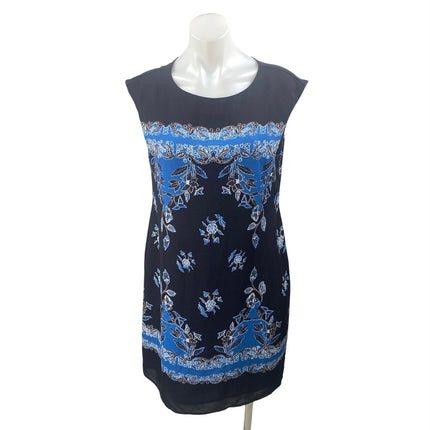 CeCe Black Blue Drop Sleeve Round Neck Floral Bandana Mini Shift Dress Size 6