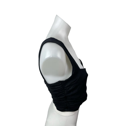 Anthropologie Maeve Black Sleeveless V Neck Ruched Corset Bustier Crop Top Sz S