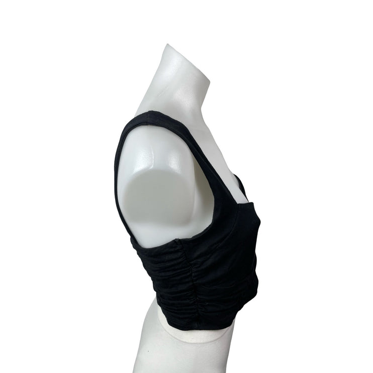 Anthropologie Maeve Black Sleeveless V Neck Ruched Corset Bustier Crop Top Sz S