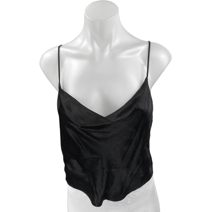 Zara Womens Black Silky Satin Sleeveless Cami Camisole Cowl Neck Crop Tank Top M