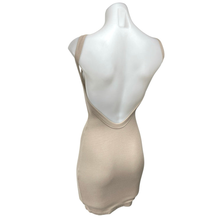 Clyque Beige Rib Knit Sleeveless Cami Camisole Mini Bodycon Tank Dress Size XS