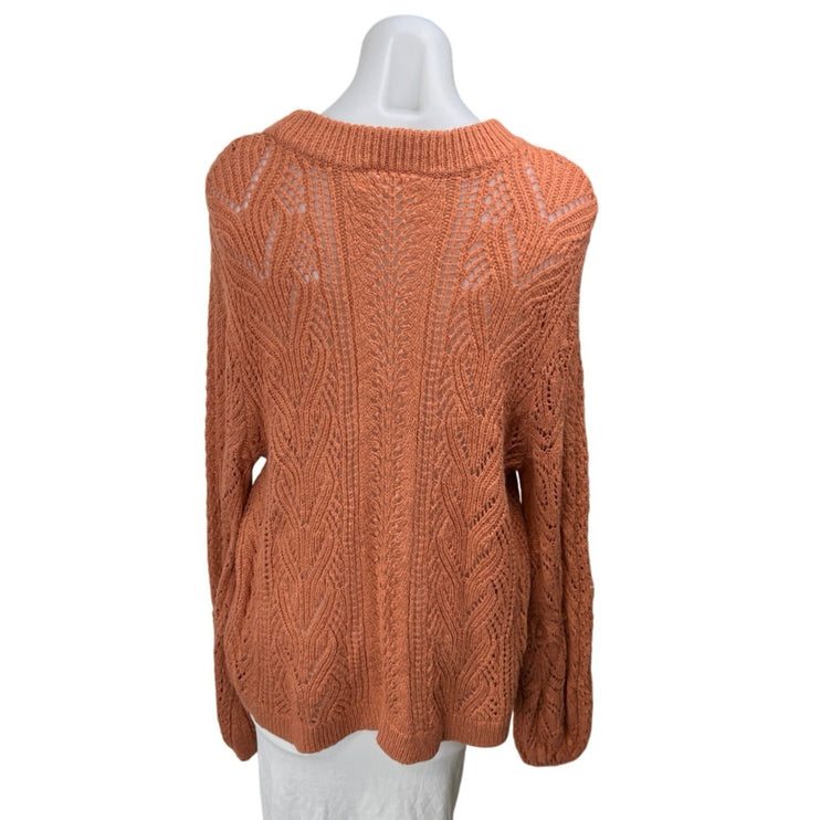 Leith Women Orange Coral Crochet Open Cable Knit Long Sleeve Sweater Top Size 2X